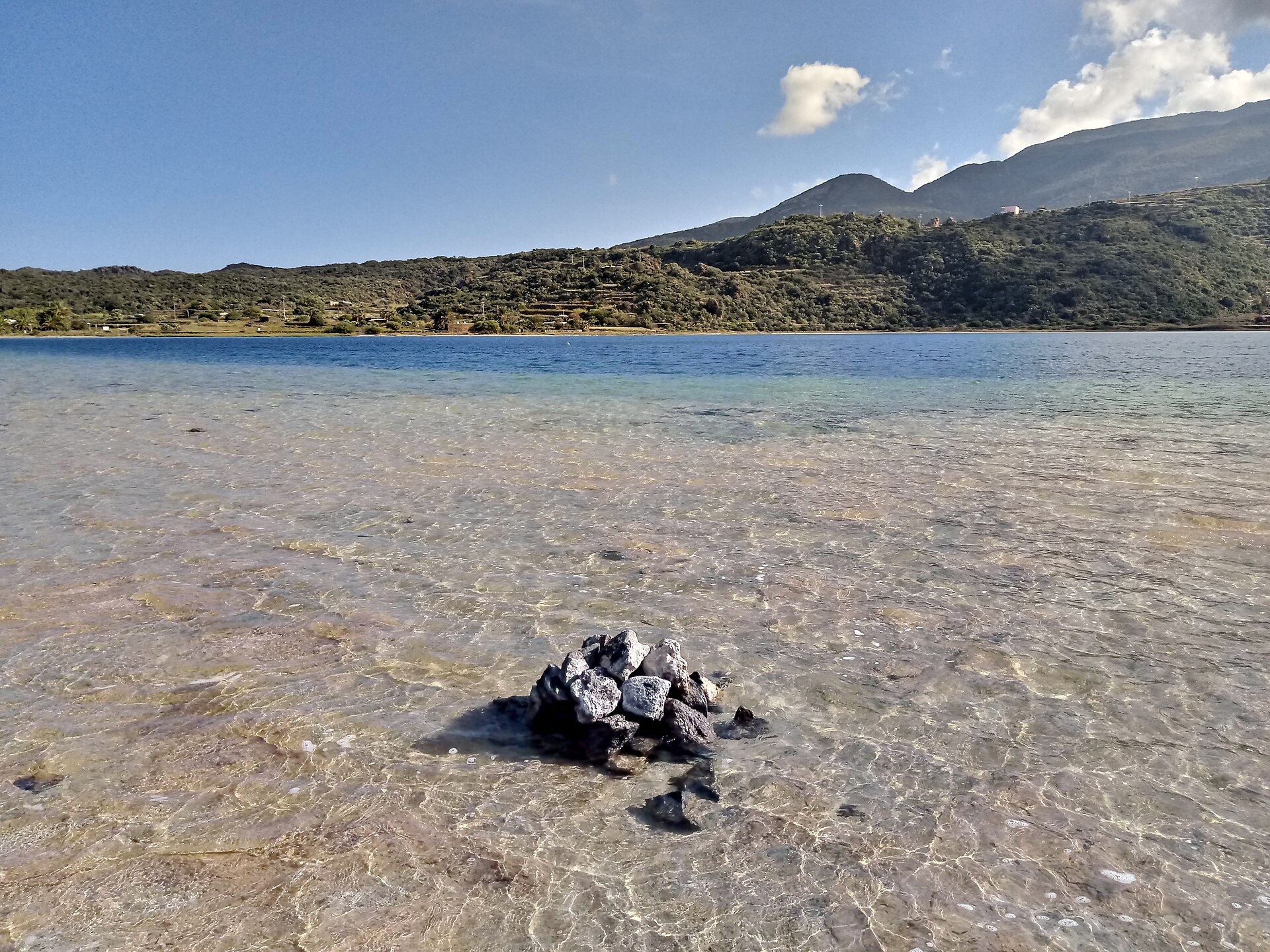 Clear shallow water of Lago di Venere (Specchio di Venere), a crater-lake beach on Pantelleria